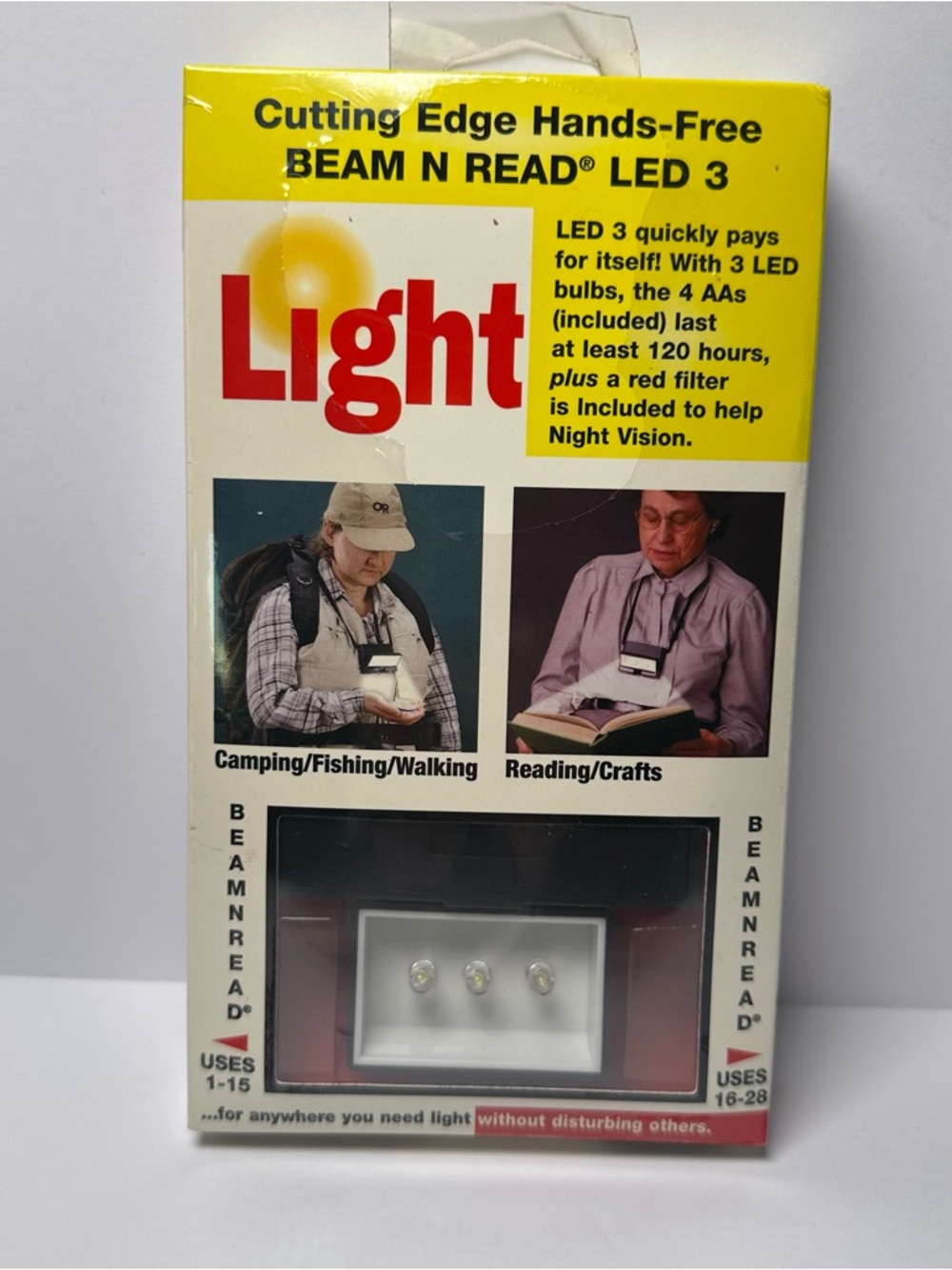 BEAM N READ LED 3 Hands Free Light-Travel-Reading-Adjustable-Red Filter-SEALED